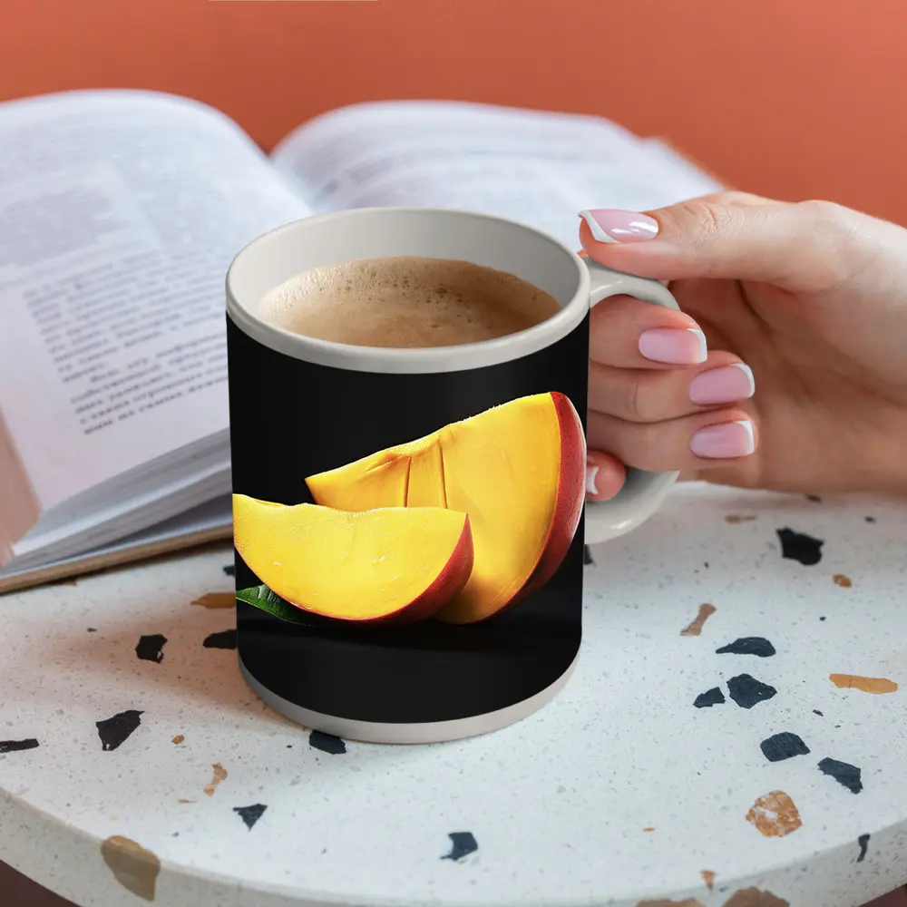 Fresh Mango Slices on Dark Background – Mugs