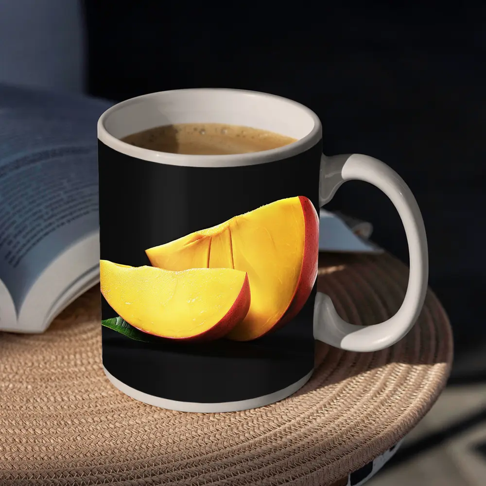 Fresh Mango Slices on Dark Background – Mugs