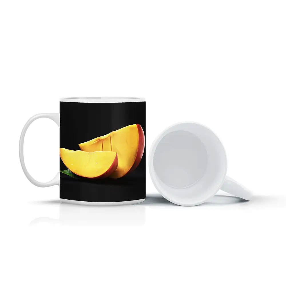 Fresh Mango Slices on Dark Background – Mugs