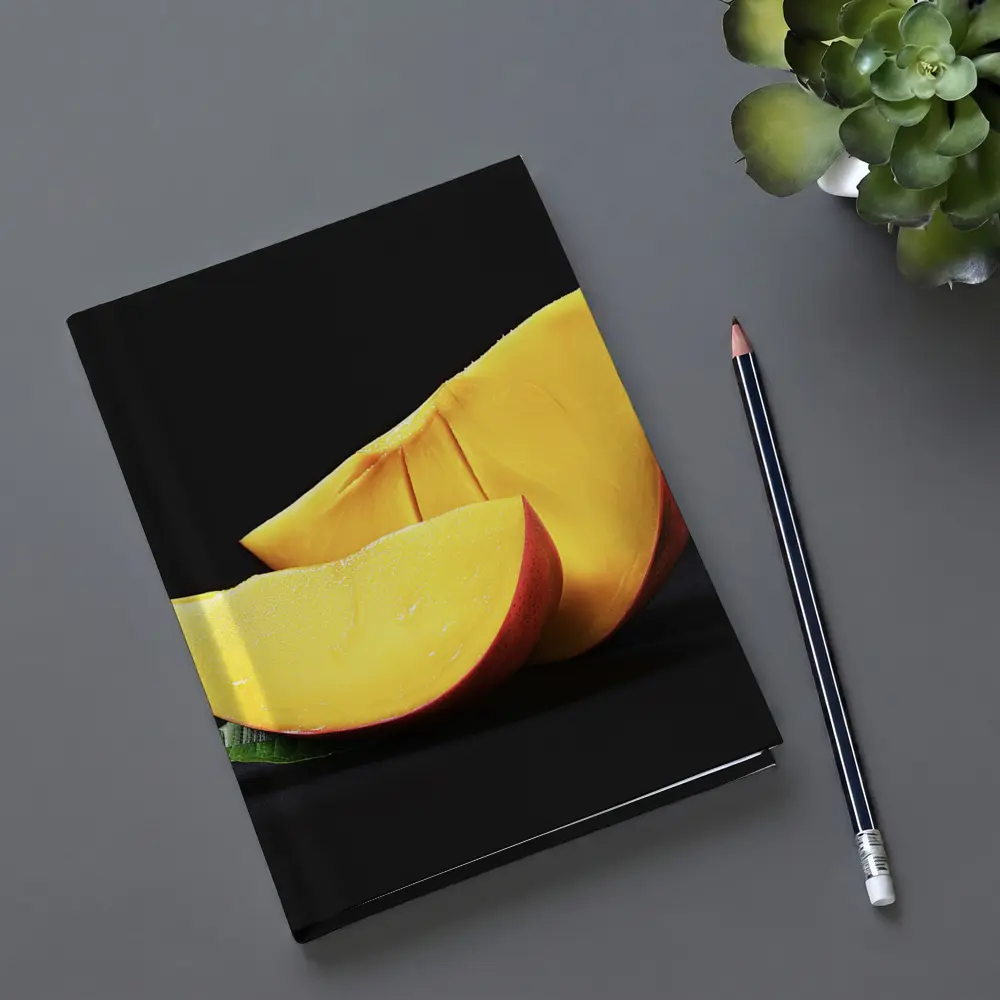 Fresh Mango Slices on Dark Background – Notebooks