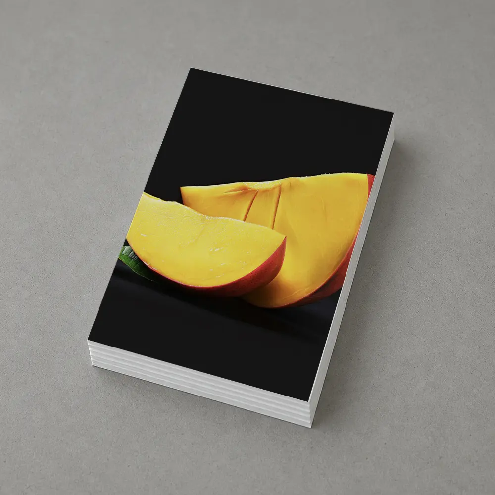 Fresh Mango Slices on Dark Background – Postcards
