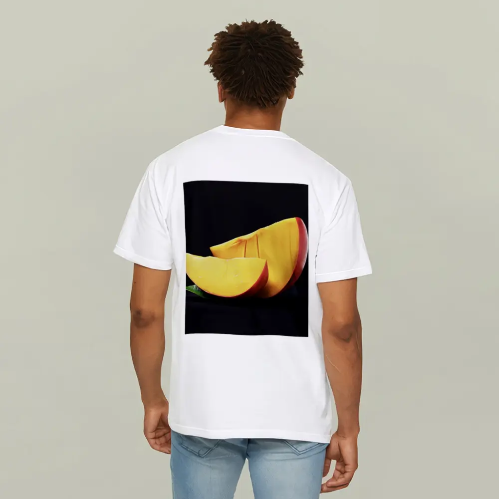 Fresh Mango Slices on Dark Background – T-Shirts