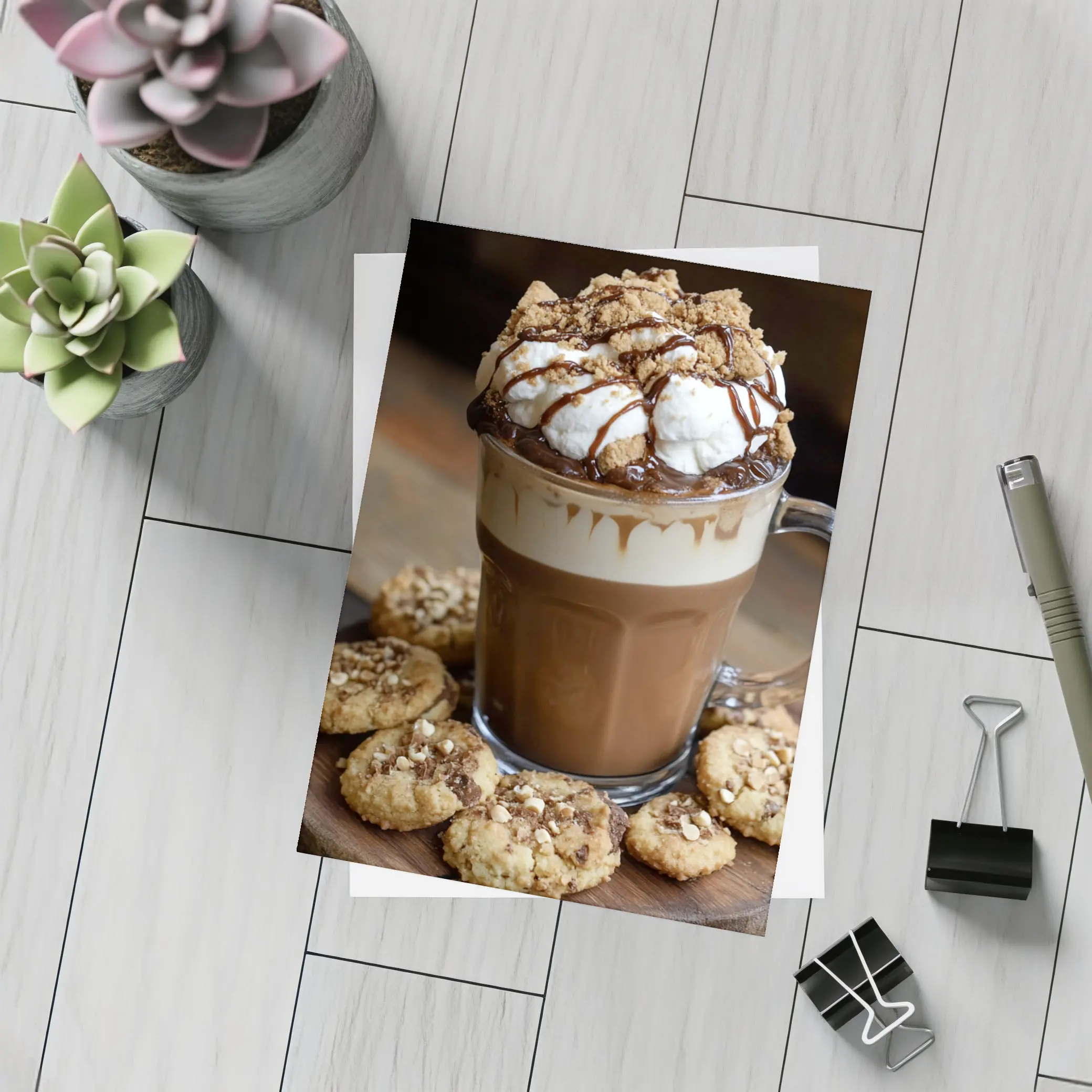 Hot Chocolate Whipped Cream Cookies Wooden Board – Postcards