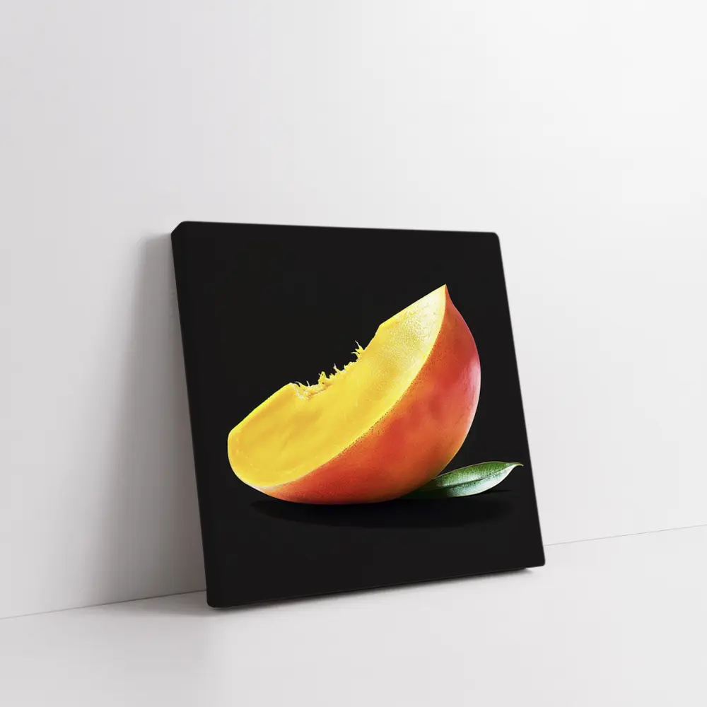 Mango Slice With Leaf Black Background – Wall Art