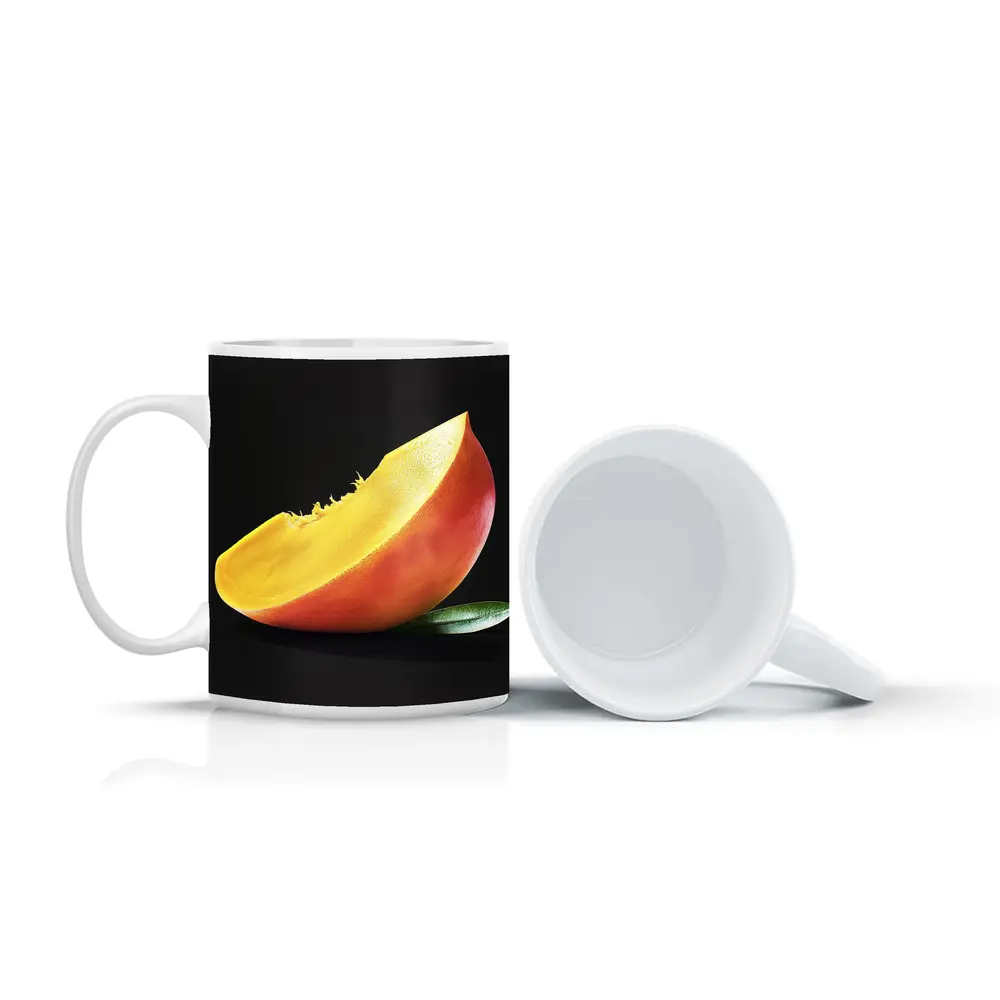 Mango Slice With Leaf Black Background – Mugs