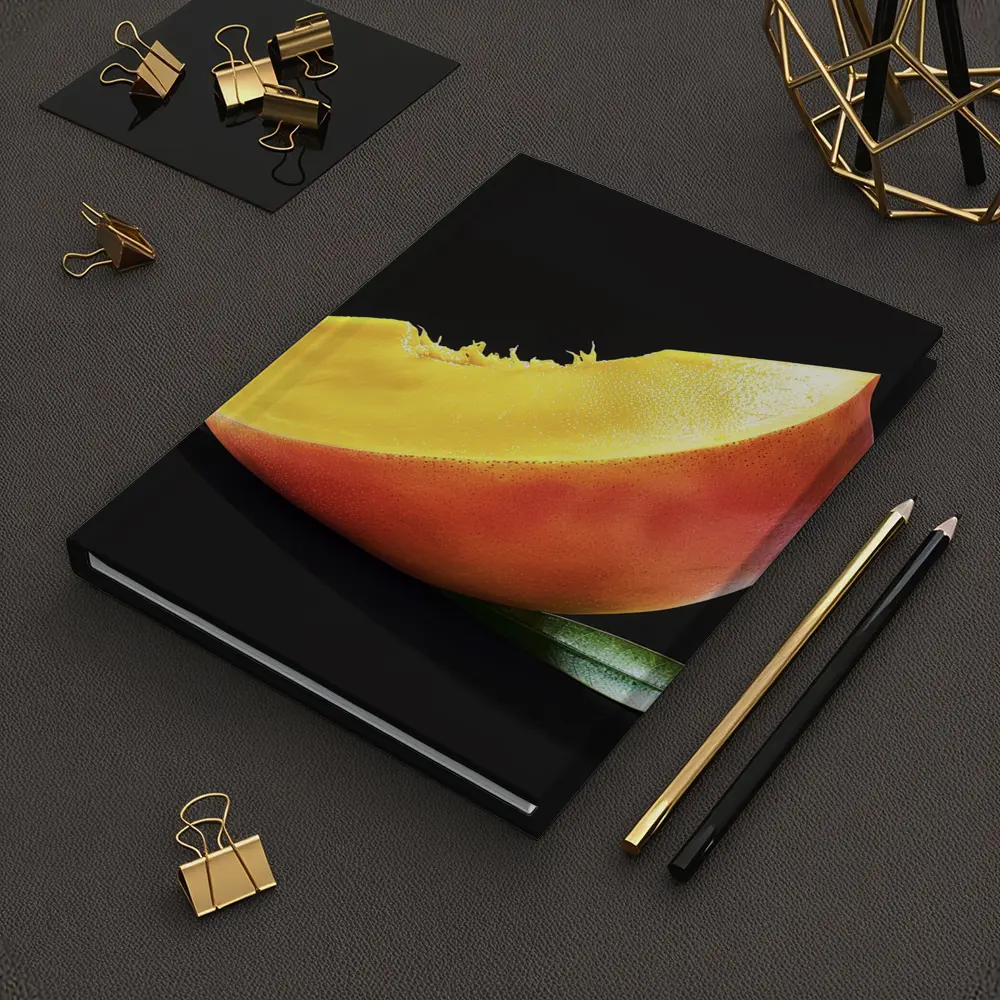 Mango Slice With Leaf Black Background – Notebooks