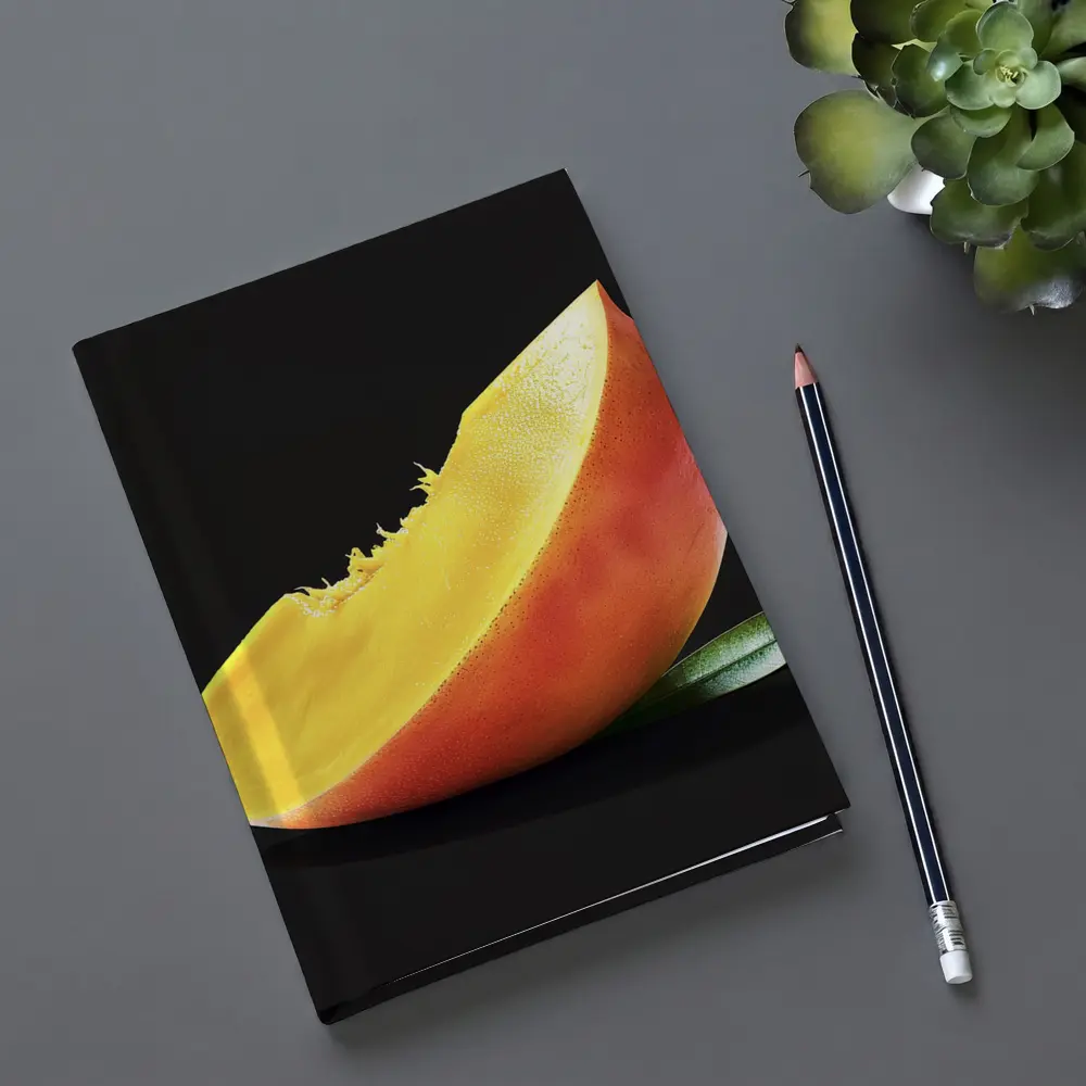 Mango Slice With Leaf Black Background – Notebooks