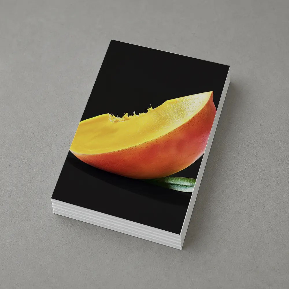 Mango Slice With Leaf Black Background – Postcards