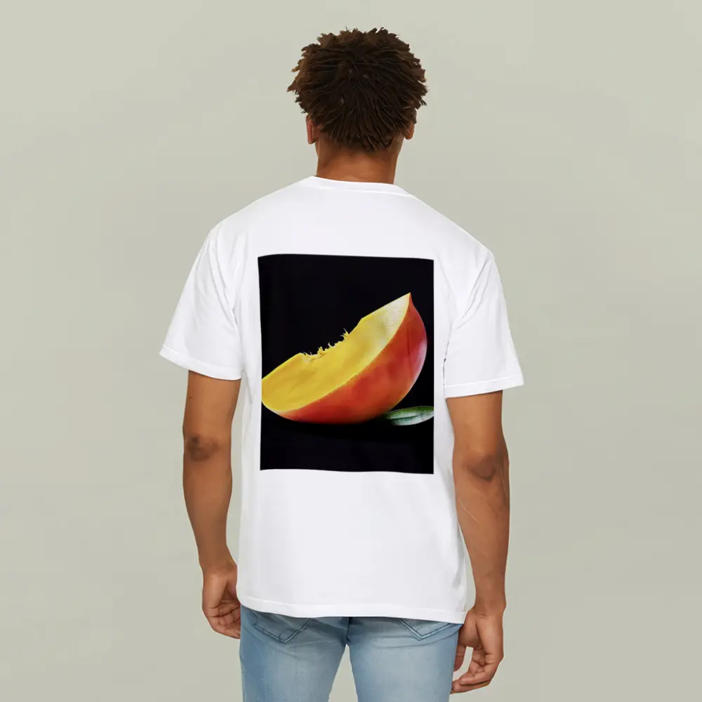 Mango Slice With Leaf Black Background – T-Shirts