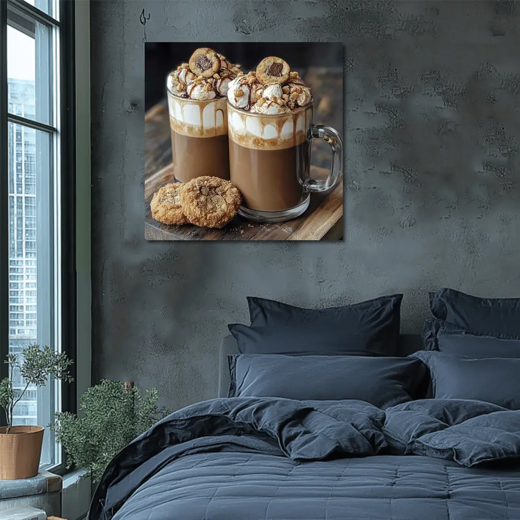 Chocolate Coffee Mugs With Cookies Wooden Board – Wall Art