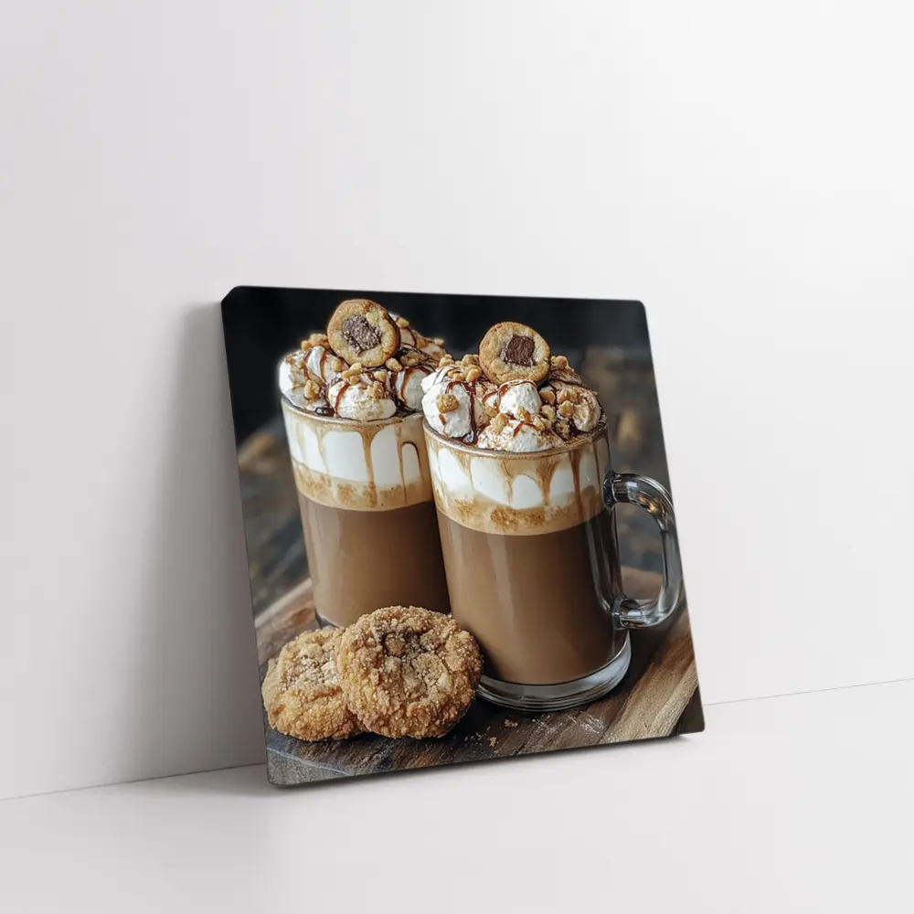 Chocolate Coffee Mugs With Cookies Wooden Board – Wall Art