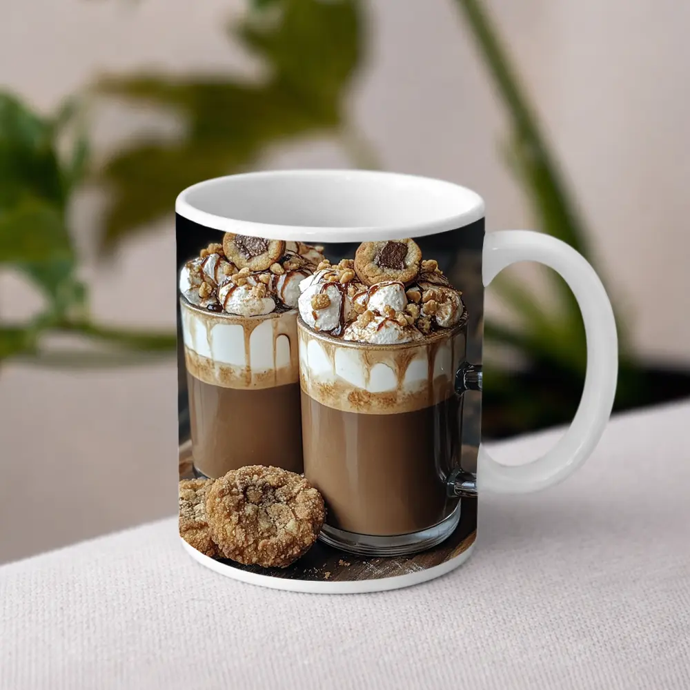 Chocolate Coffee Mugs With Cookies Wooden Board – Mugs