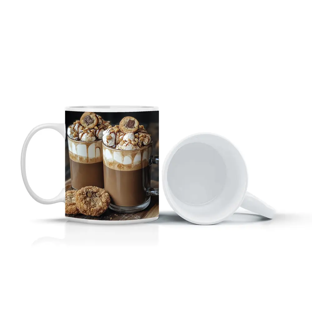 Chocolate Coffee Mugs With Cookies Wooden Board – Mugs