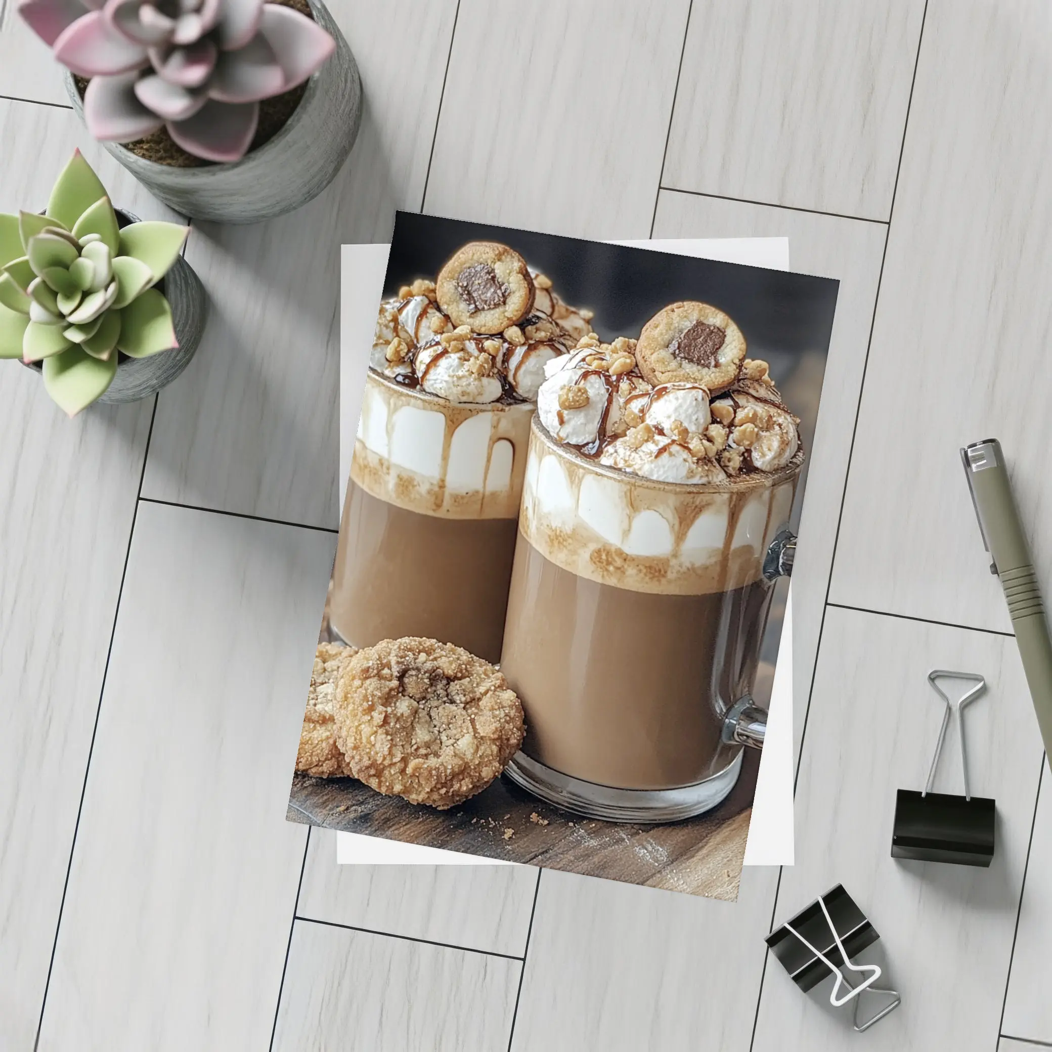 Chocolate Coffee Mugs With Cookies Wooden Board – Postcards