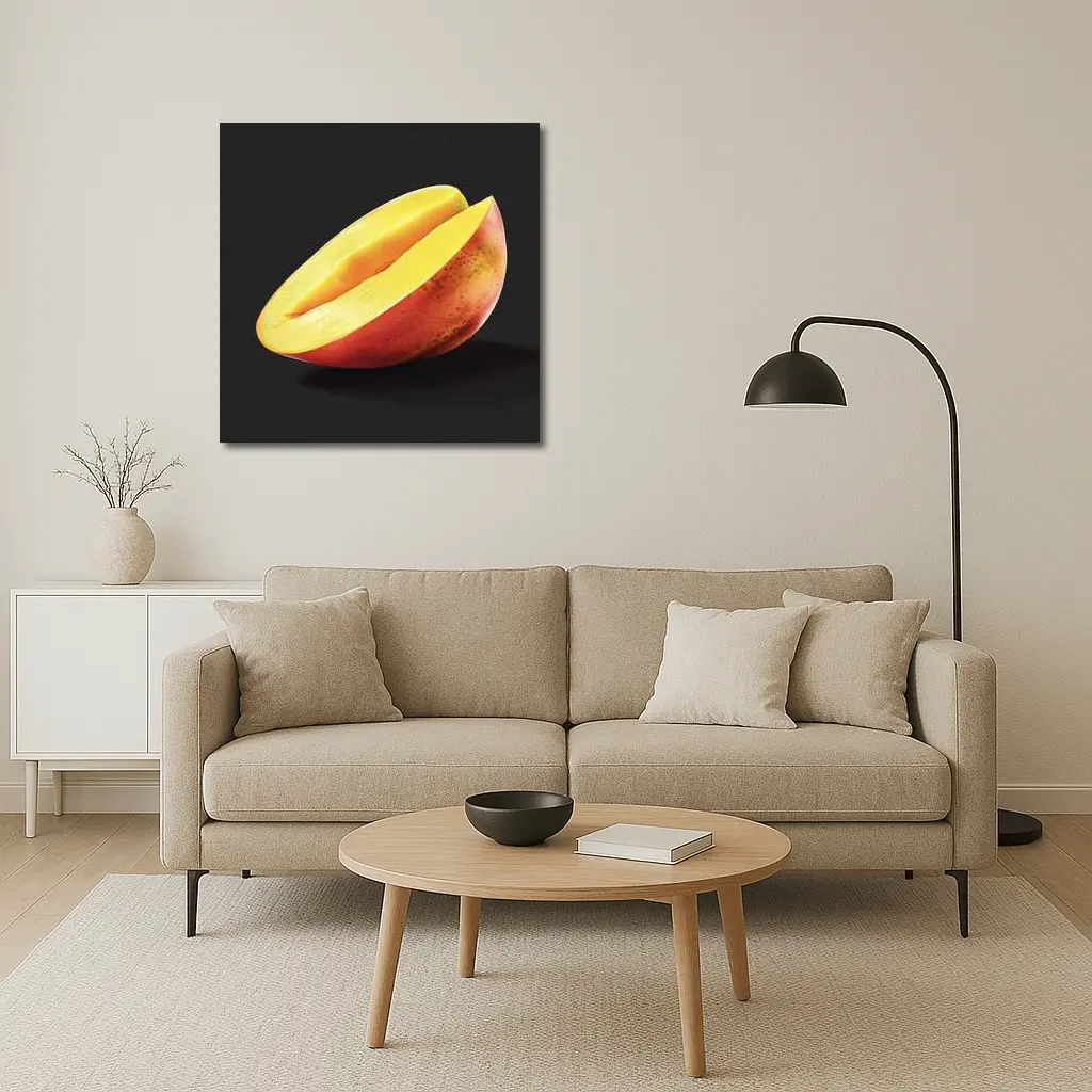 Sliced Mango Half on Dark Background – Wall Art