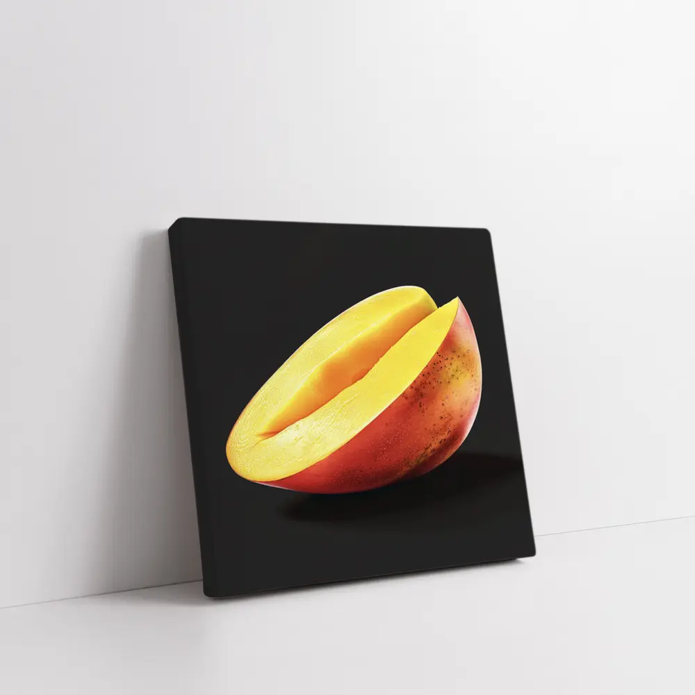 Sliced Mango Half on Dark Background – Wall Art