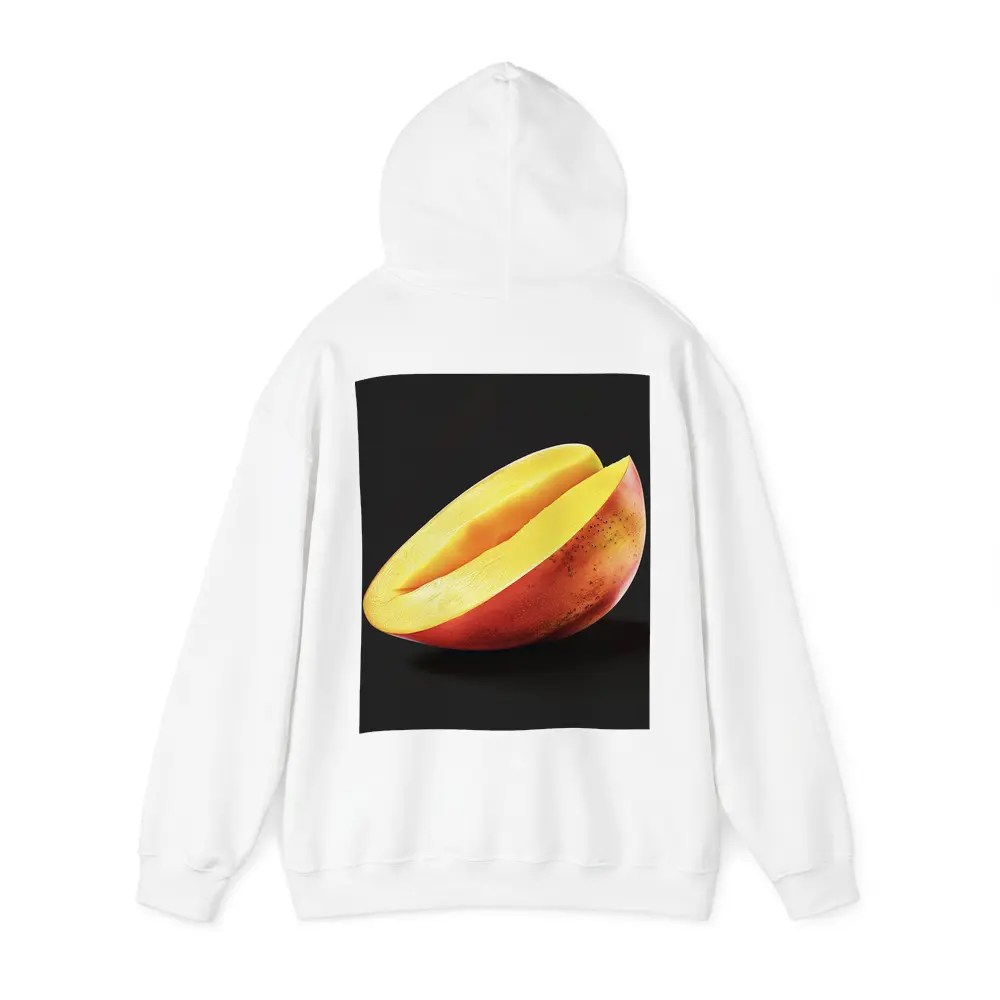 Sliced Mango Half on Dark Background – Hoodies