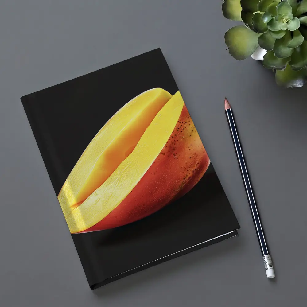 Sliced Mango Half on Dark Background – Notebooks