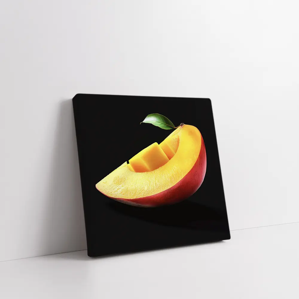 Fresh Mango Slice With Leaf Black Background – Wall Art