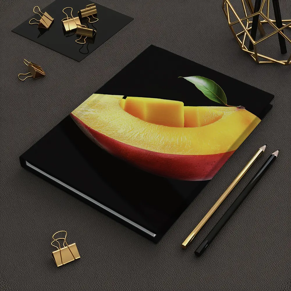 Fresh Mango Slice With Leaf Black Background – Notebooks