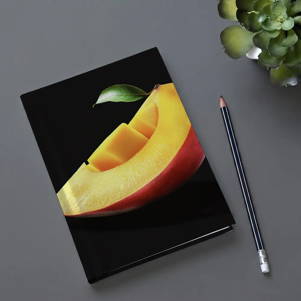 Fresh Mango Slice With Leaf Black Background – Notebooks