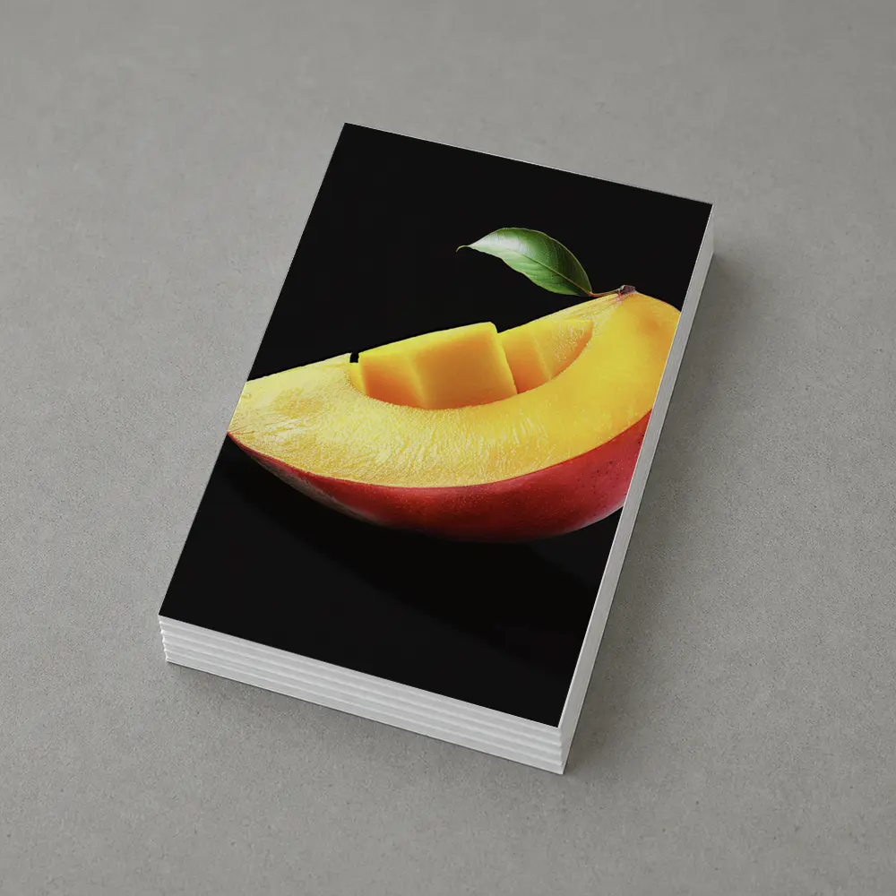 Fresh Mango Slice With Leaf Black Background – Postcards