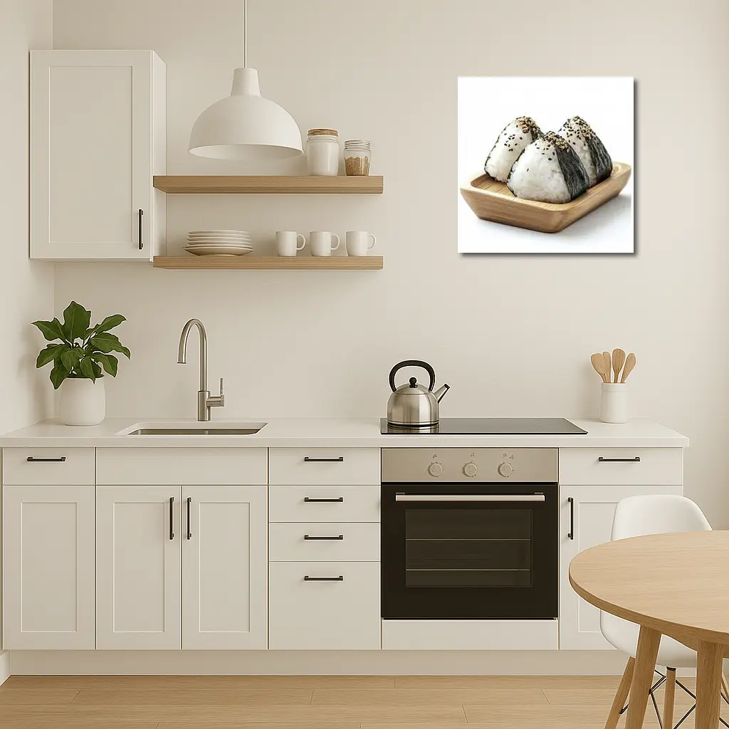 Onigiri Rice Balls on Wooden Tray – Wall Art