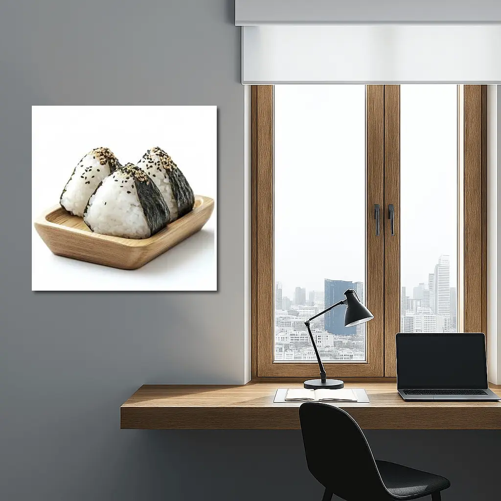 Onigiri Rice Balls on Wooden Tray – Wall Art