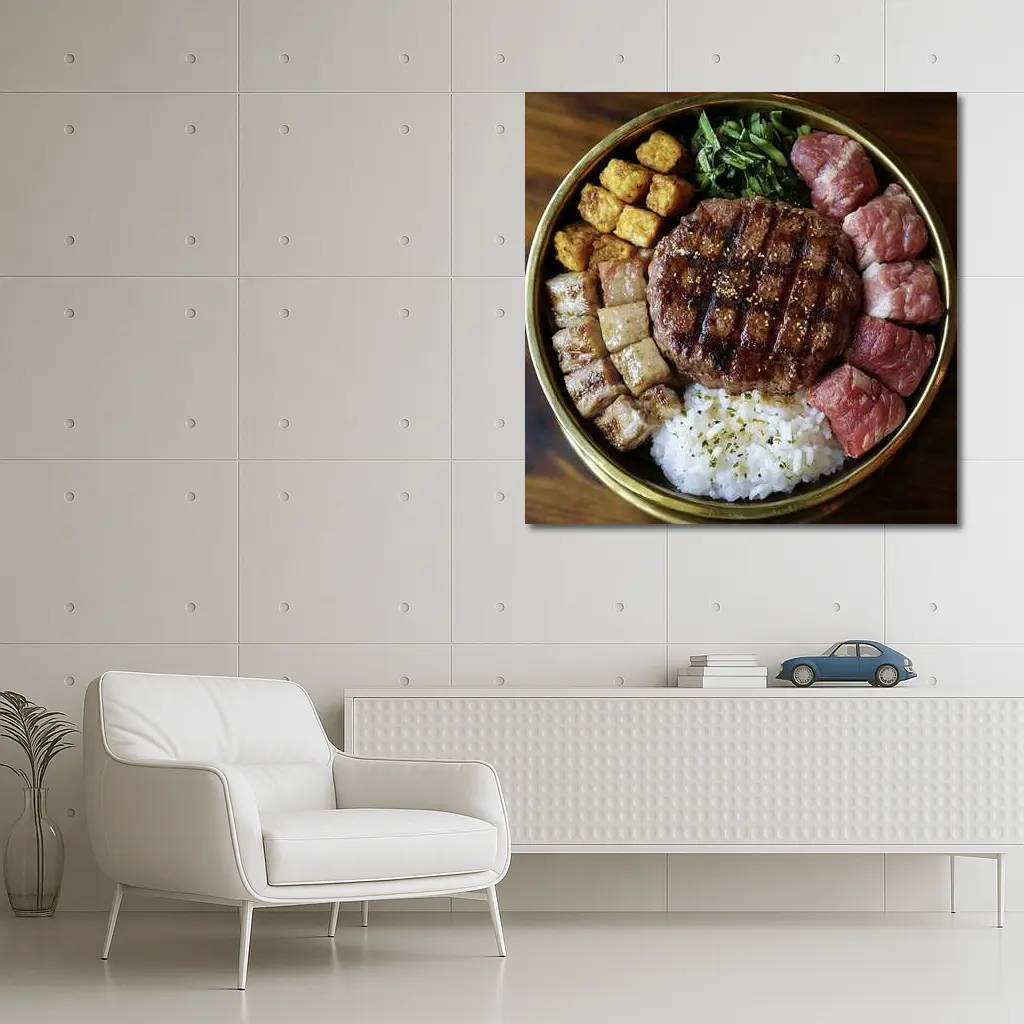 Grilled Burger Rice Bowl Meat Platter – Wall Art