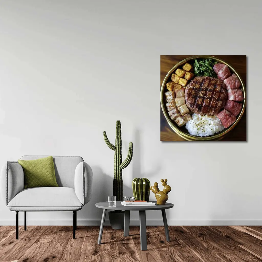 Grilled Burger Rice Bowl Meat Platter – Wall Art
