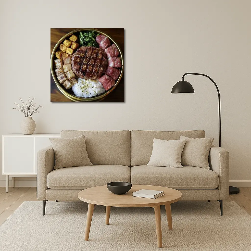 Grilled Burger Rice Bowl Meat Platter – Wall Art