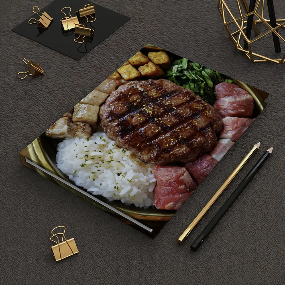 Grilled Burger Rice Bowl Meat Platter – Notebooks