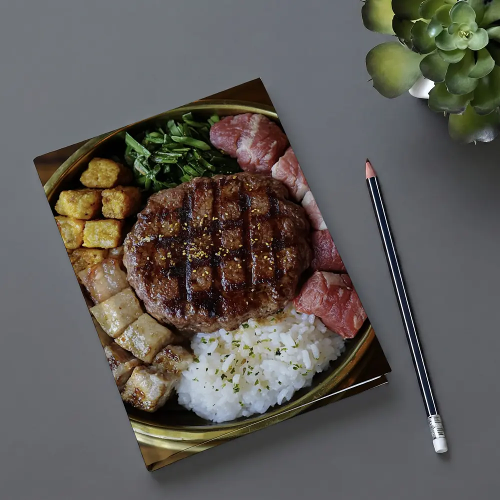 Grilled Burger Rice Bowl Meat Platter – Notebooks