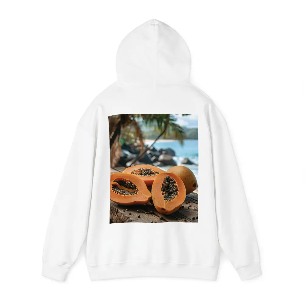 Fresh Papaya Halves Tropical Beach Background – Hoodies