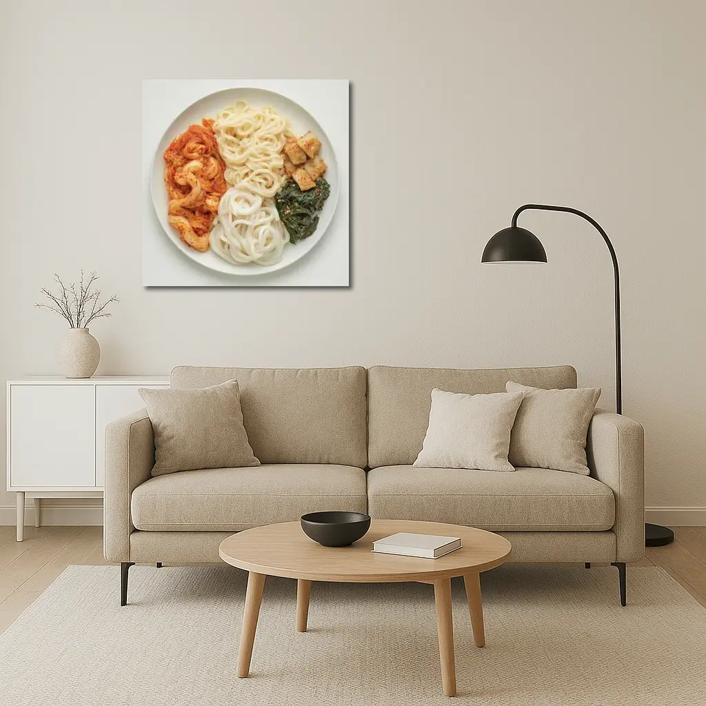Korean Udon Noodles Kimchi Tofu White Plate – Wall Art