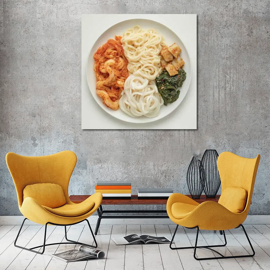 Korean Udon Noodles Kimchi Tofu White Plate – Wall Art