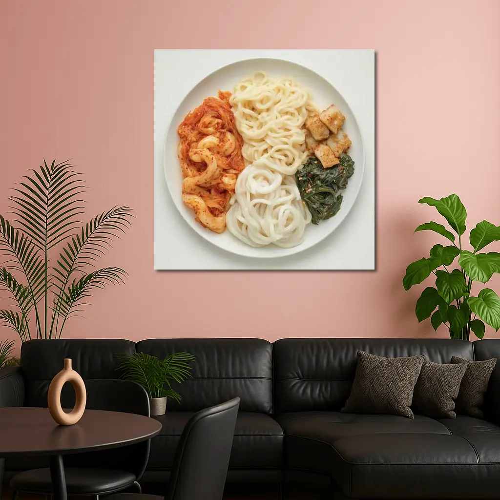 Korean Udon Noodles Kimchi Tofu White Plate – Wall Art