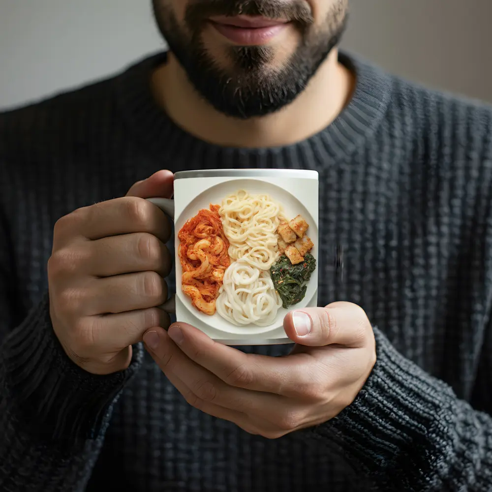 Korean Udon Noodles Kimchi Tofu White Plate – Mugs