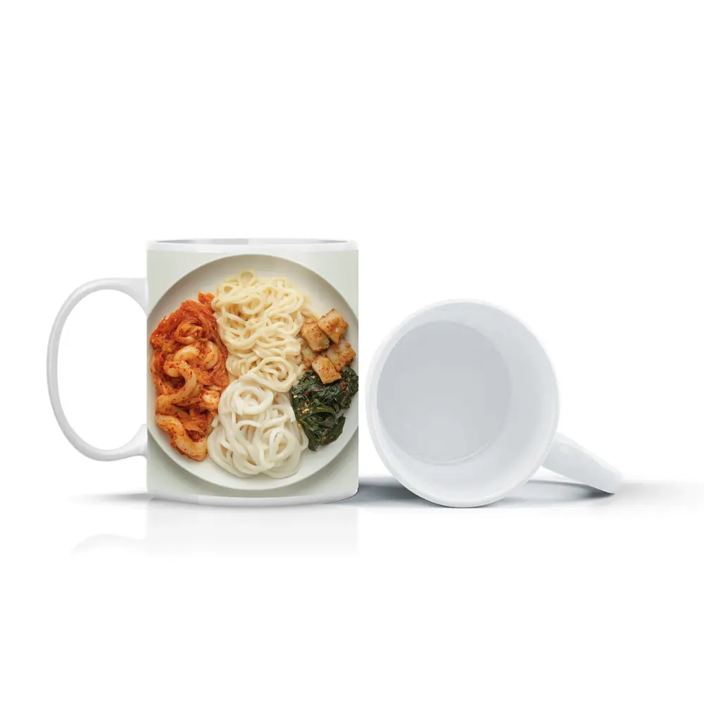 Korean Udon Noodles Kimchi Tofu White Plate – Mugs