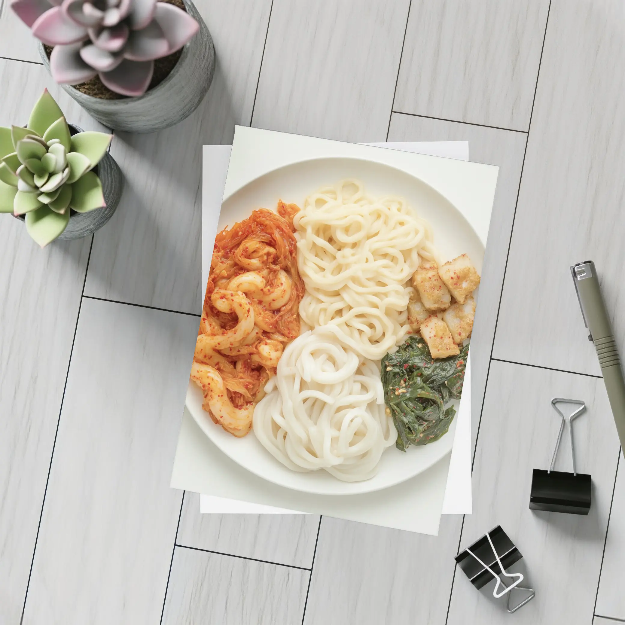 Korean Udon Noodles Kimchi Tofu White Plate – Postcards