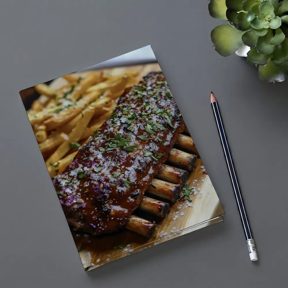 BBQ Pork Ribs With Fries Wooden Board – Notebooks