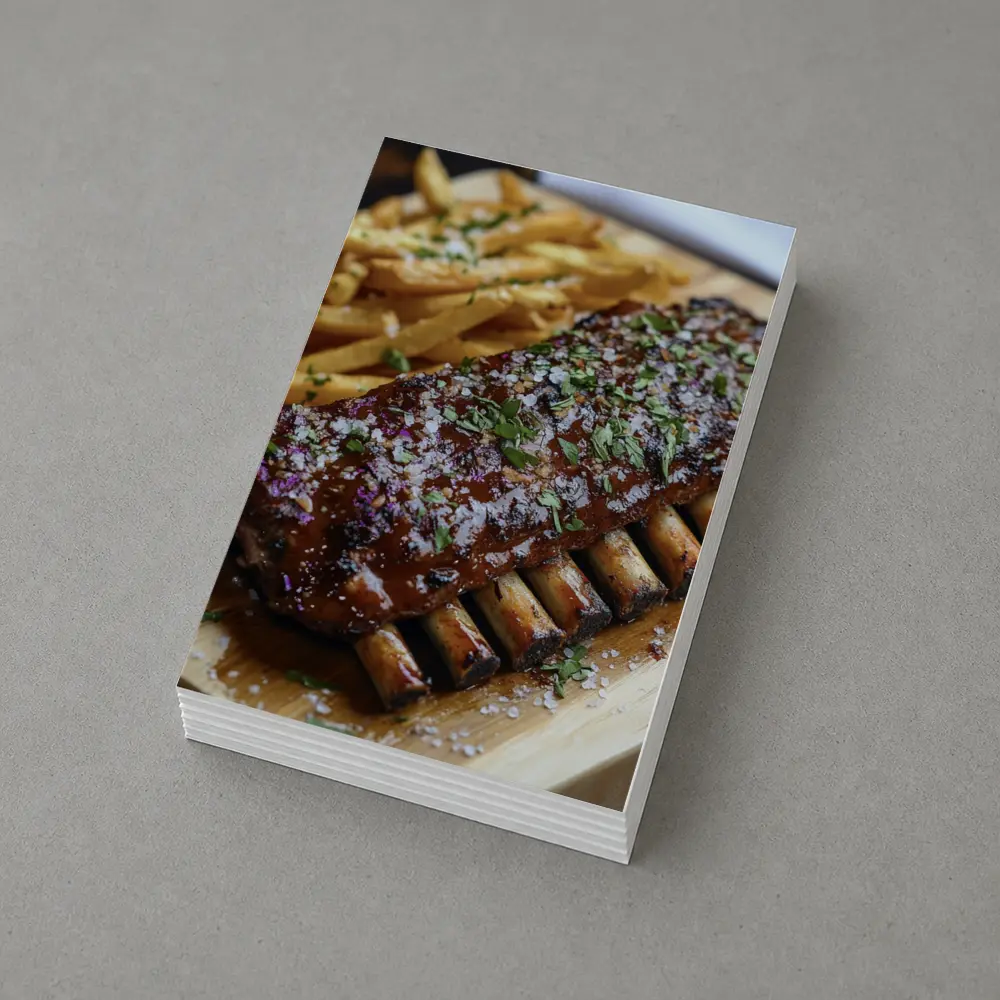 BBQ Pork Ribs With Fries Wooden Board – Postcards