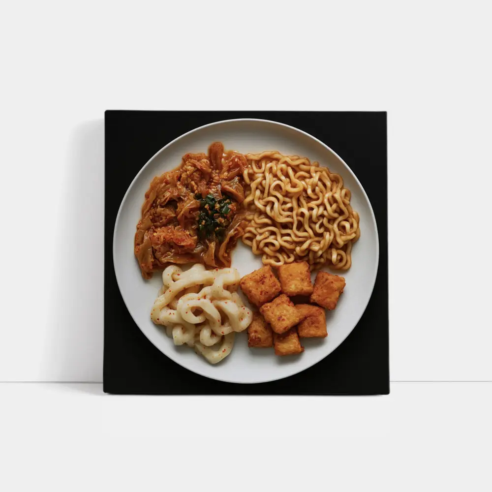Korean Ramen Noodles Kimchi Tofu Black Background – Wall Art