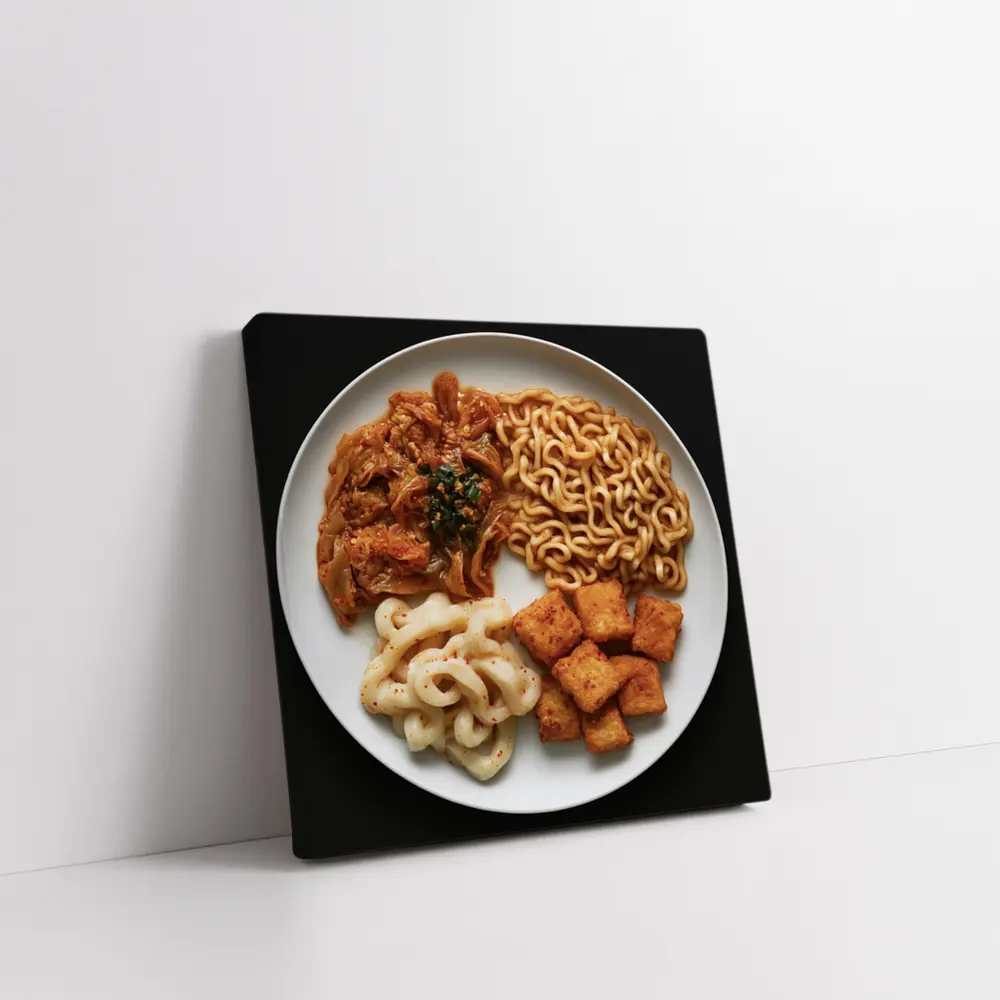 Korean Ramen Noodles Kimchi Tofu Black Background – Wall Art