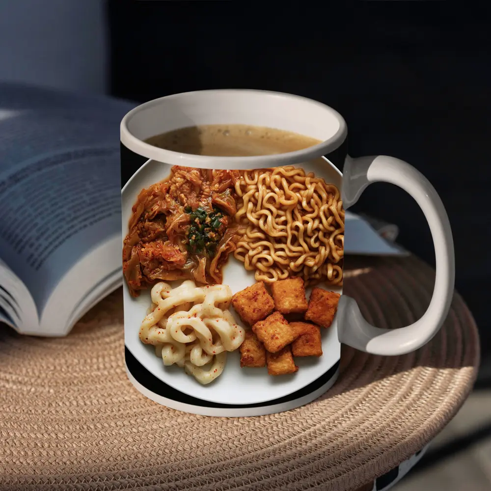Korean Ramen Noodles Kimchi Tofu Black Background – Mugs