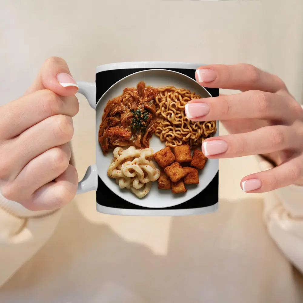 Korean Ramen Noodles Kimchi Tofu Black Background – Mugs
