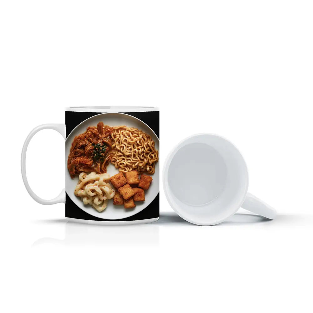 Korean Ramen Noodles Kimchi Tofu Black Background – Mugs