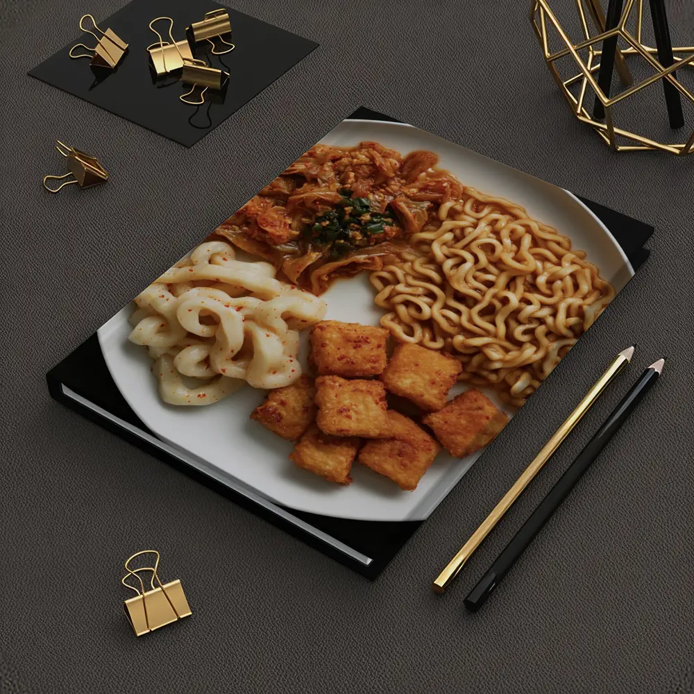 Korean Ramen Noodles Kimchi Tofu Black Background – Notebooks