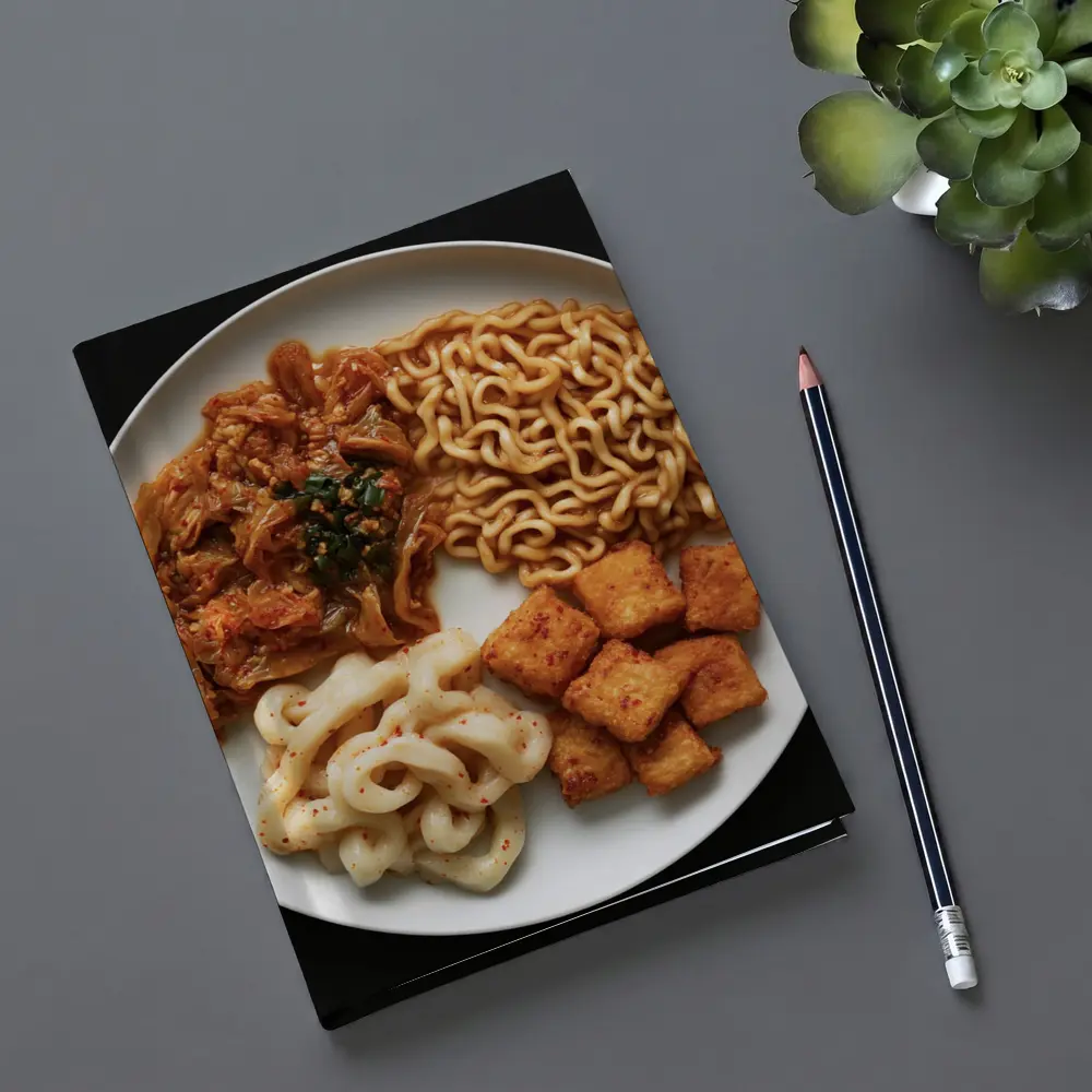 Korean Ramen Noodles Kimchi Tofu Black Background – Notebooks