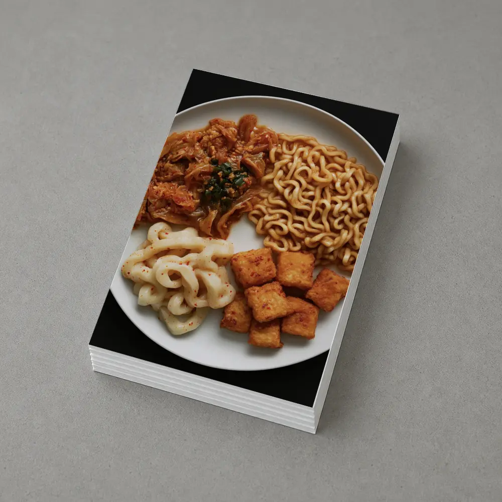 Korean Ramen Noodles Kimchi Tofu Black Background – Postcards